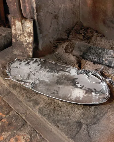 Beatriz Ball Western Antler Extra Large Oval Tray In Gray