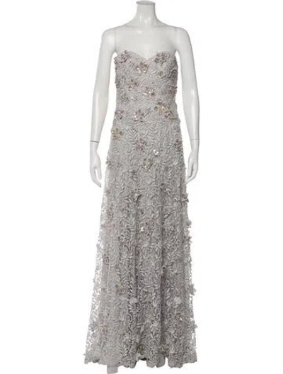 Pre-owned Beatriz Camacho Floral Print Long Dress In Gray