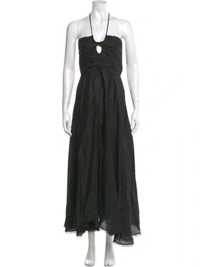 Pre-owned Beatriz Camacho Linen Midi Length Dress In Black