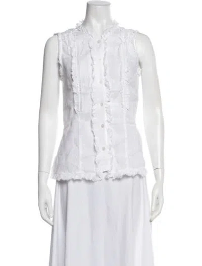 Pre-owned Beatriz Camacho Linen Sleeveless Blouse In White