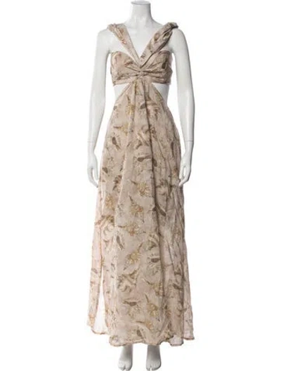 Pre-owned Beatriz Camacho Printed Long Dress In Neutrals