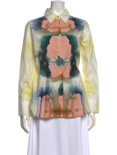 Pre-owned Beatriz Camacho Printed Long Sleeve Button-up Top W/ Tags In Yellow