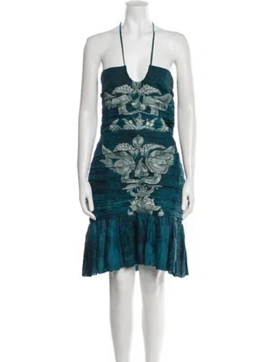 Pre-owned Beatriz Camacho Printed Mini Dress In Blue