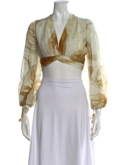 Pre-owned Beatriz Camacho Printed V-neck Crop Top In Neutral