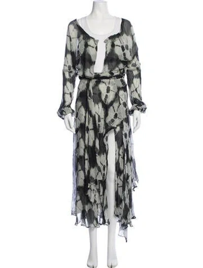 Pre-owned Beatriz Camacho Silk Tie-dye Print Skirt Set In Green