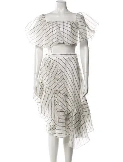 Pre-owned Beatriz Camacho Striped Ruffle Embellishment Skirt Set In Neutral