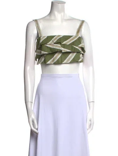 Pre-owned Beatriz Camacho Striped Square Neckline Crop Top In Green