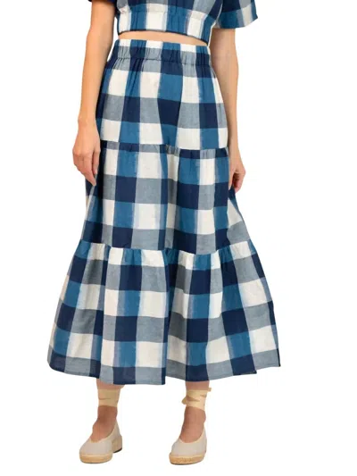 Beau & Ro Abby Check Ikat Maxi Skirt In Navy Blue