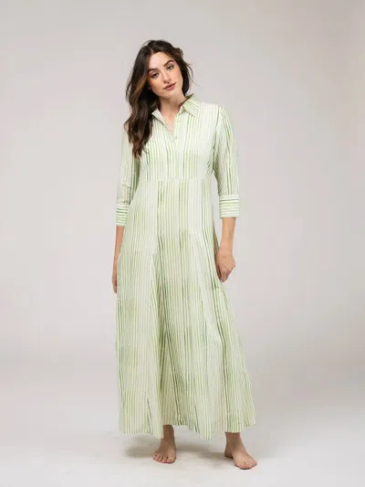 Beau & Ro Alexa Midi Dress In English Stripe In Green