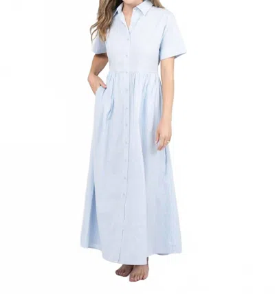 Beau & Ro Elle Maxi Dress In Blue & White Stripe Seersucker