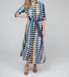 Beau & Ro Eloise Dress In Blue & Gold Bagru Triangle In Multi