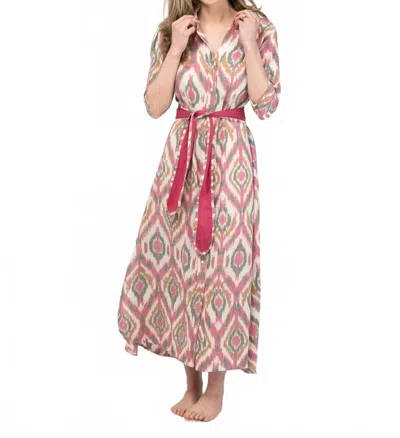 Beau & Ro Eloise Ikat Dress In Pink And Green In Multi