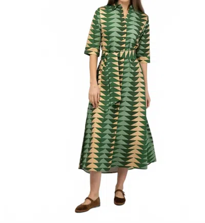 Beau & Ro Eloise Midi Dress In Pine Bagru Triangle In Multi