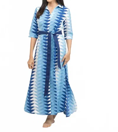Beau & Ro Eloise Midi Dress In Triangle Ocean In Blue