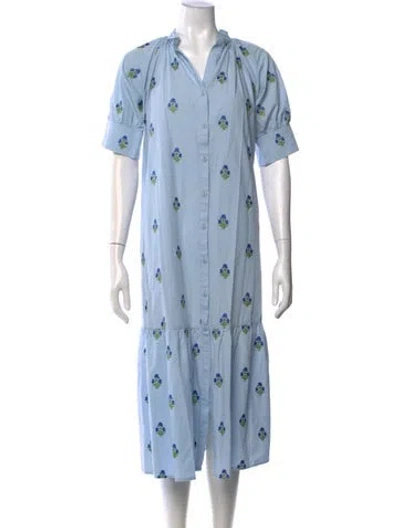 Pre-owned Beau & Ro Floral Print Long Dress In Blue