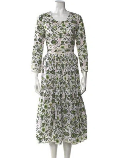 Pre-owned Beau & Ro Floral Print Long Dress In Green