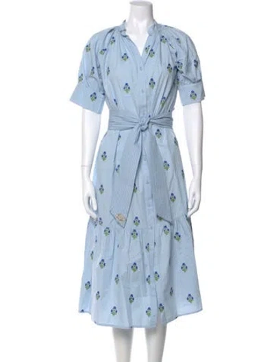 Pre-owned Beau & Ro Floral Print Midi Length Dress In Blue