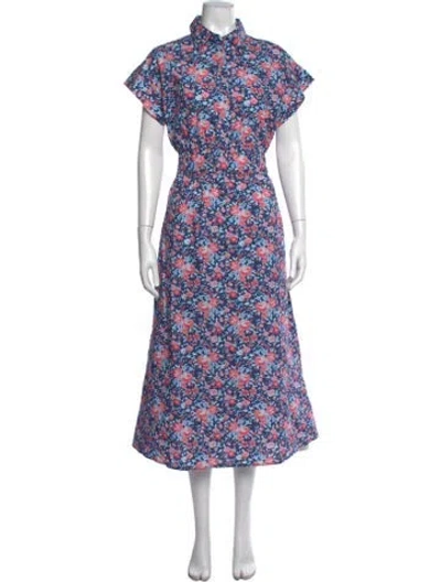 Pre-owned Beau & Ro Floral Print Midi Length Dress W/ Tags In Blue
