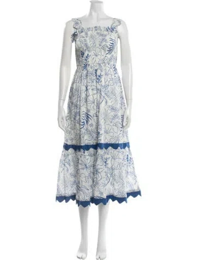 Pre-owned Beau & Ro Floral Print Midi Length Dress In White