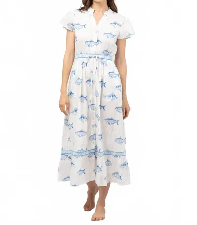 Beau & Ro Flutter Dress In White Fish In Multi