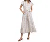 Beau & Ro Flutter Midi Dress In Ikat Stripe Ivory In White