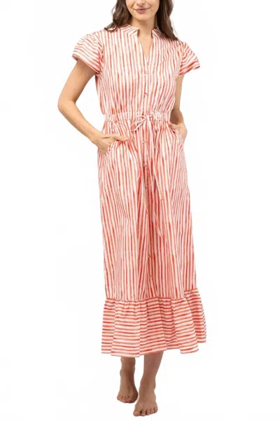 Beau & Ro Flutter Midi Dress In Sorrento Stripe In Multi