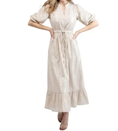 Beau & Ro Lily Midi Dress In Beige Lurex In Multi