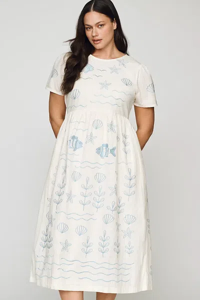 Beau & Ro Lynn Cotton Linen Midi Dress In White
