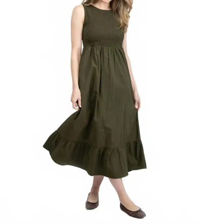 Beau & Ro Margot Midi Dress In Army In Green