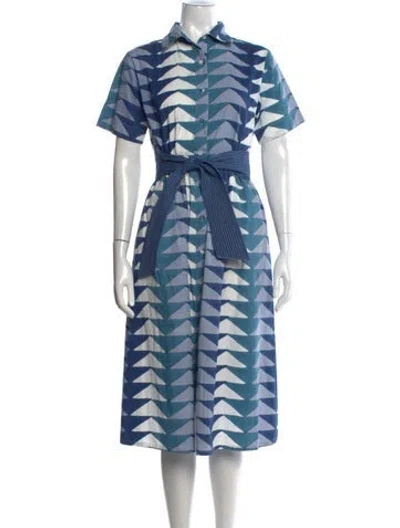 Pre-owned Beau & Ro Patterned Midi Length Dress In Blue