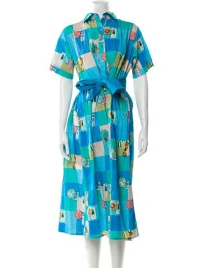 Pre-owned Beau & Ro Printed Long Dress In Blue