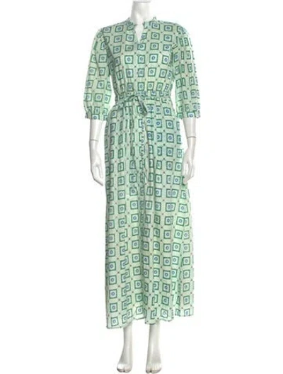 Pre-owned Beau & Ro Printed Long Dress In Green