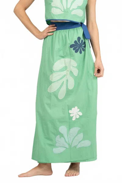 Beau & Ro Sullivan Maxi Skirt In Large Leaf Poplin With Patchwork In Multi