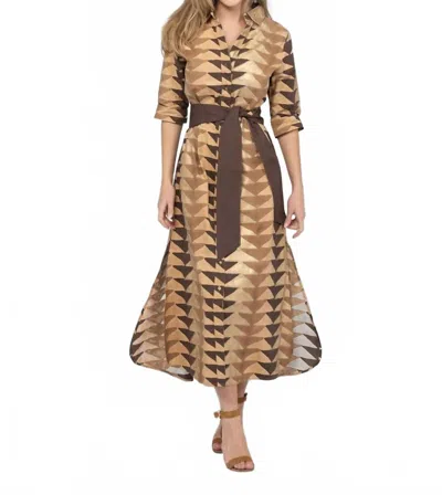 Beau & Ro The Eloise Dress Bagru Triangle In Brown & Gold In Multi