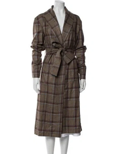 Pre-owned Beau Souci Cashmere Plaid Print Jacket In Brown
