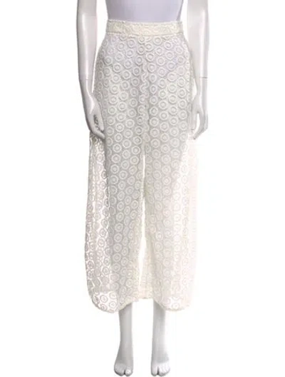 Pre-owned Beau Souci Lace Pattern Wide Leg Pants In White