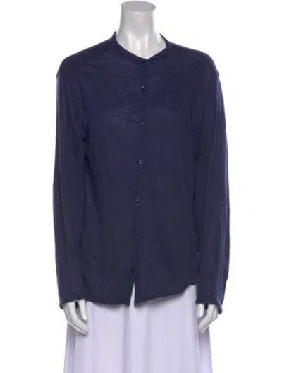 Pre-owned Beau Souci Linen Long Sleeve Button-up Top In Blue