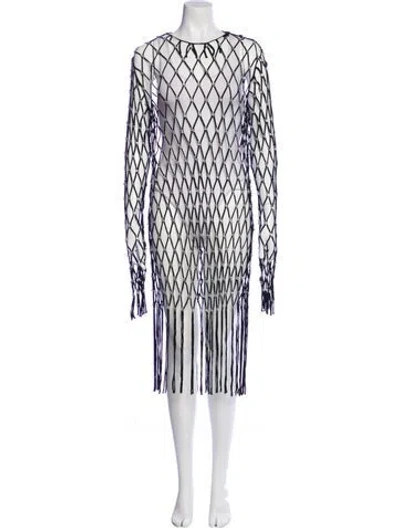 Pre-owned Beau Souci Printed Midi Length Dress In White