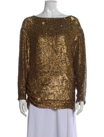 Pre-owned Beau Souci Silk Patterned Top In Gold