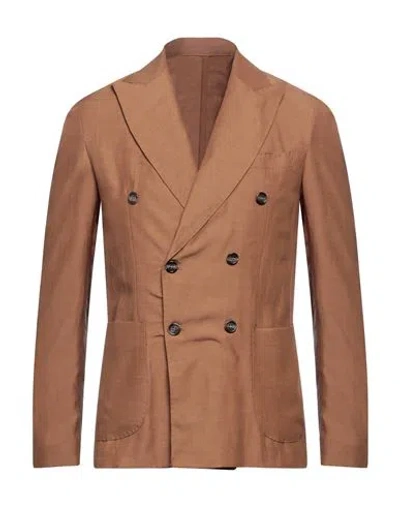 Beaucoup .., Man Blazer Camel Size 38 Viscose, Linen In Beige