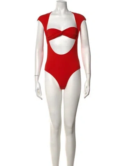 Pre-owned Beaufille Asymmetrical Short Sleeve Bodysuit In Red