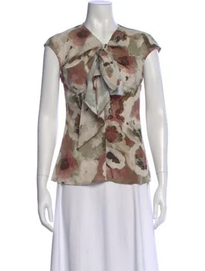 Pre-owned Beaufille Floral Print Tie Neck Blouse In Neutral