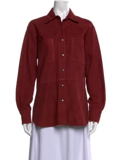 Pre-owned Beaufille Lamb Leather Long Sleeve Button-up Top In Red