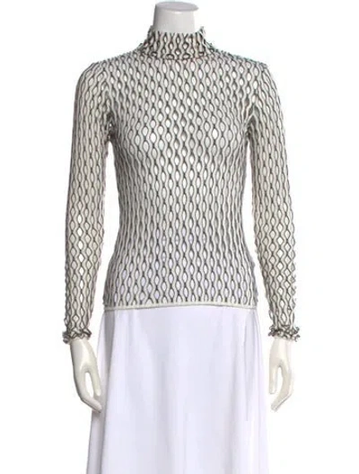 Pre-owned Beaufille Patterned Mock Neck Top In White
