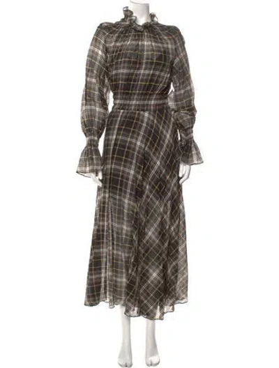 Pre-owned Beaufille Plaid Print Long Dress In Black