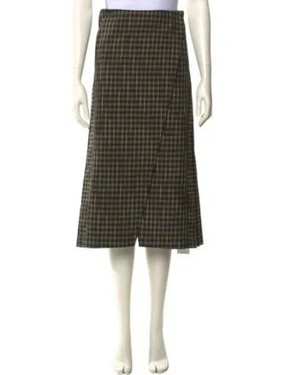 Pre-owned Beaufille Plaid Print Midi Length Skirt In Green