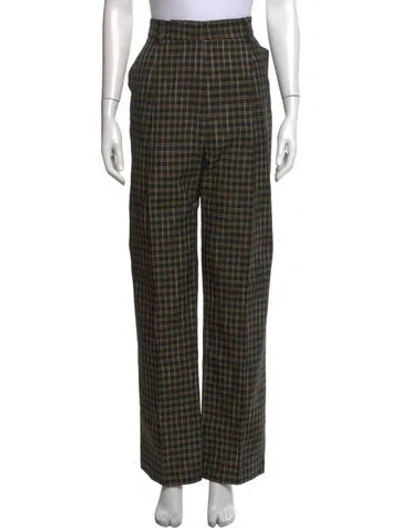 Pre-owned Beaufille Plaid Print Wide Leg Pants In Black
