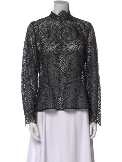 Pre-owned Beaufille Printed Mock Neck Blouse In Black