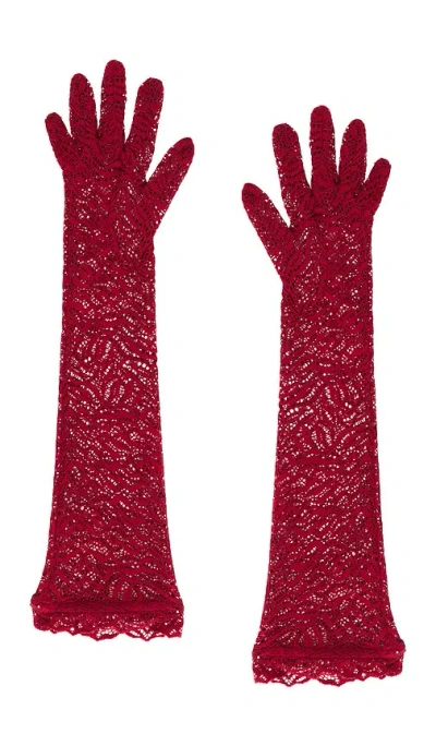 Beaufille Stretch Lace Elbow Gloves In Red