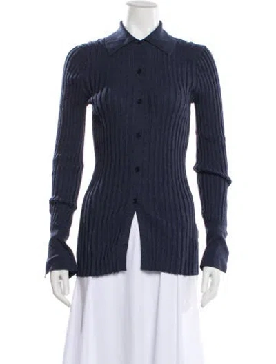 Pre-owned Beaufille Virgin Wool Mock Neck Sweater In Blue